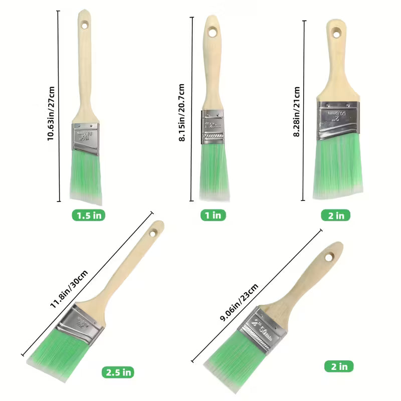 5-Piece Paint Brush Set – Angled & Flat Brushes with Durable Synthetic Bristles & Wooden Handles