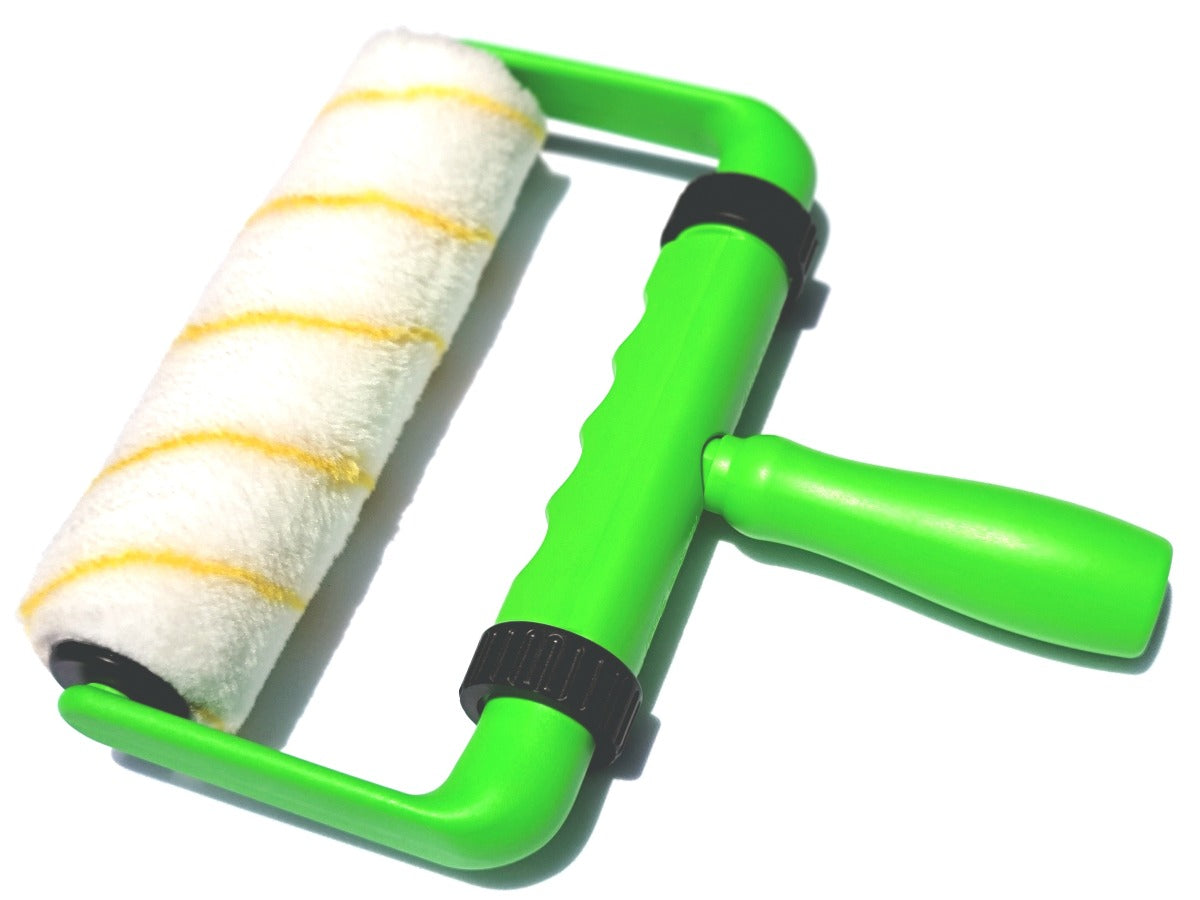 View of the BetterGrip Paint Roller with the extension handle and roller cover attached.
