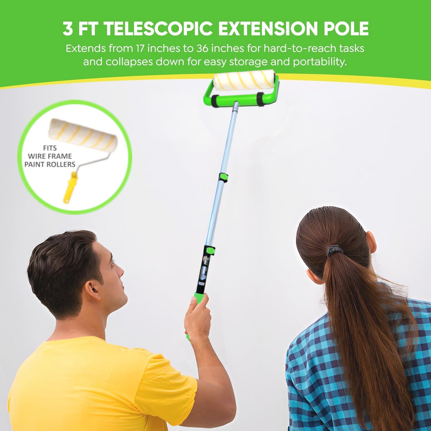 Telescopic Extension Pole for Painting – 3FT Lightweight Aluminum Telescoping Rod with Flip-Lock